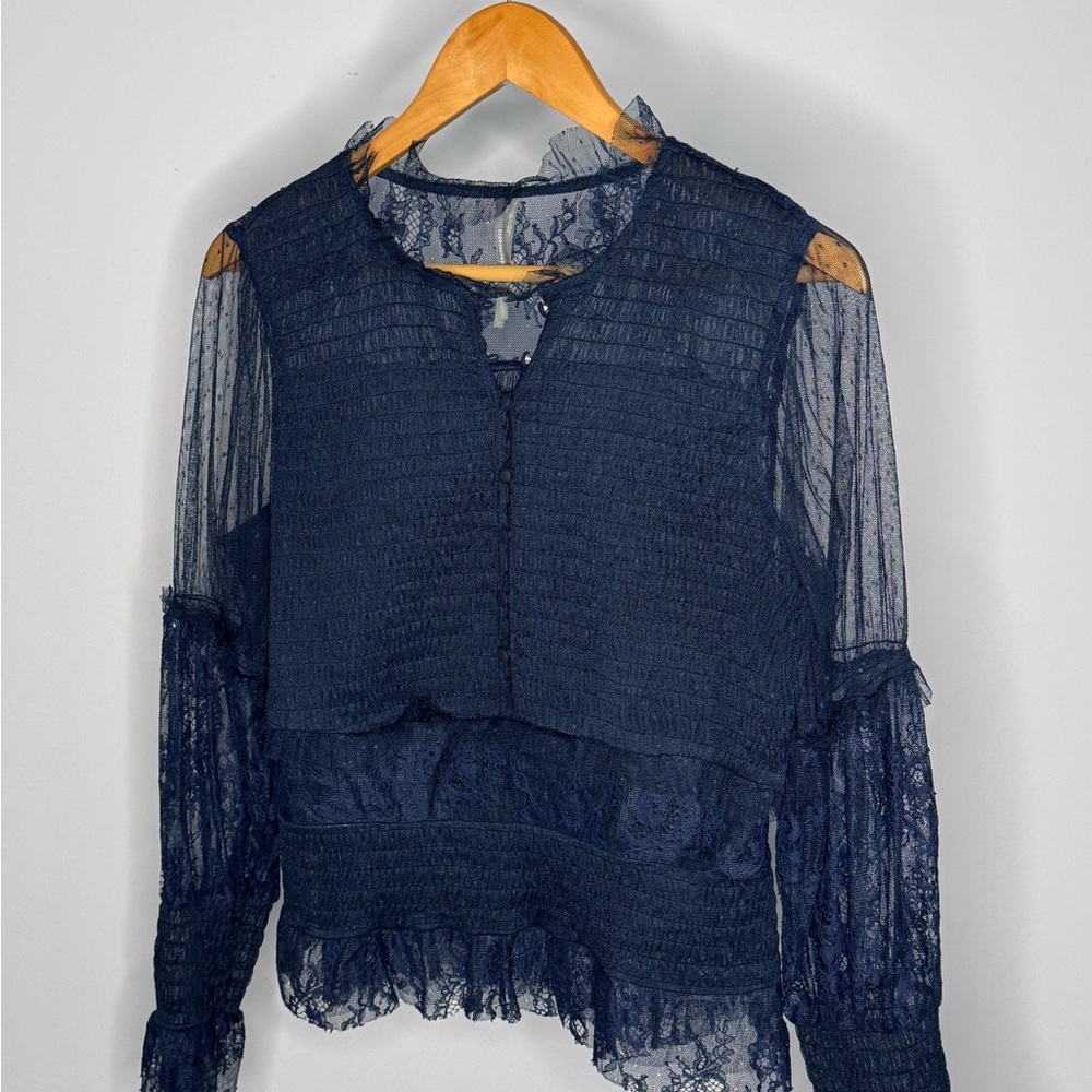 By Anthropologie Smocked Lace Blouse